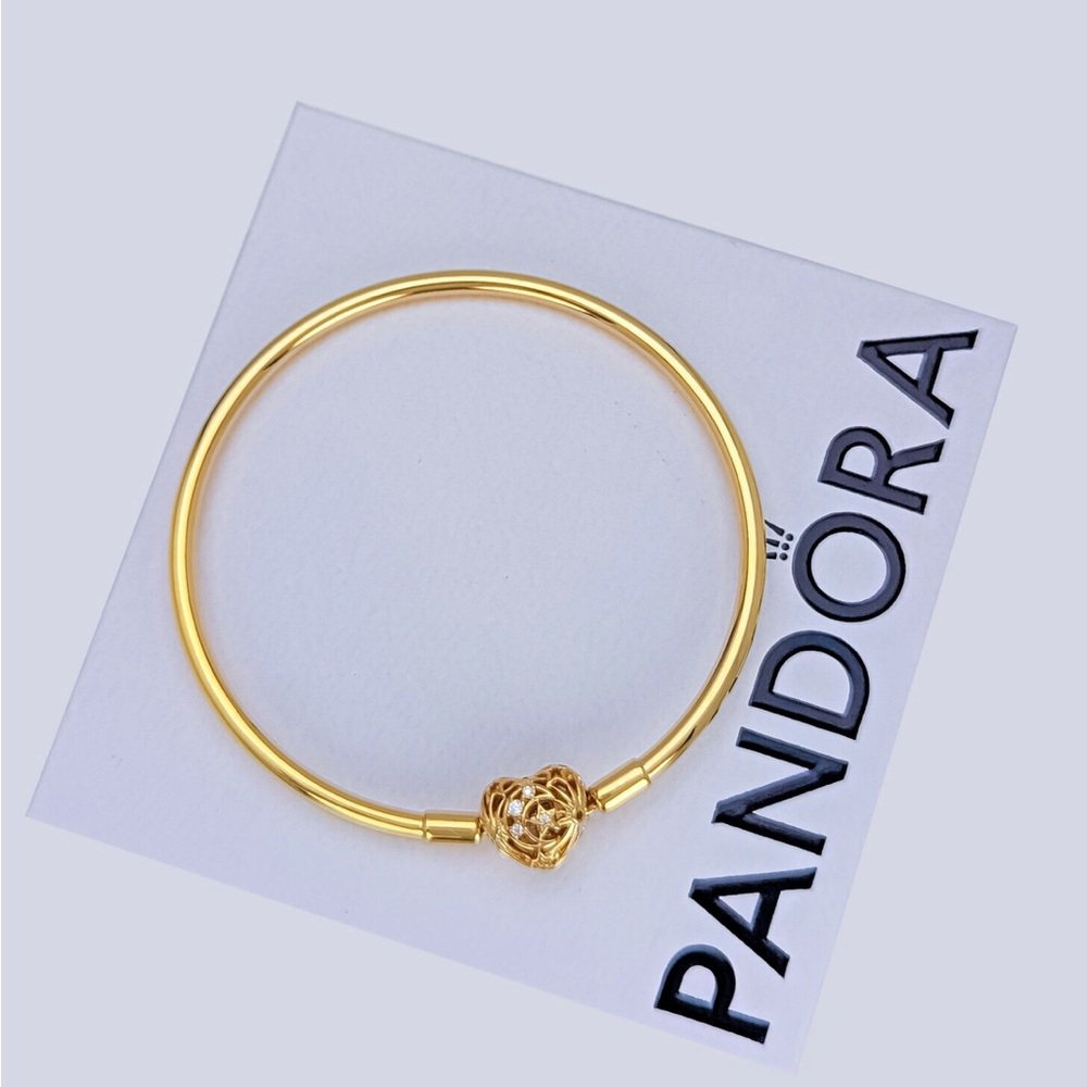 Pandora Celestial Heart Clasp Bangle — 14k Gold-Plated | NIB